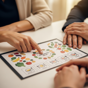 Weight loss programs coach reviewing a simple meal plan with a client in Greenville NC, Weight loss consultation in Greenville, NC with coaching and progress tracking support